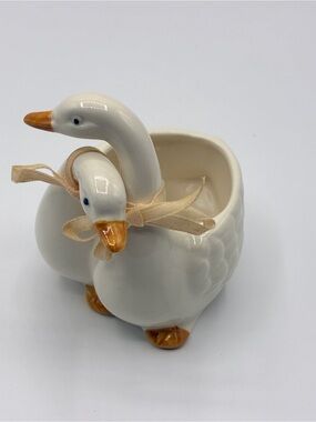 Vintage Hugging Geese Trinket Dish Mini Planter Duck Cottagecore